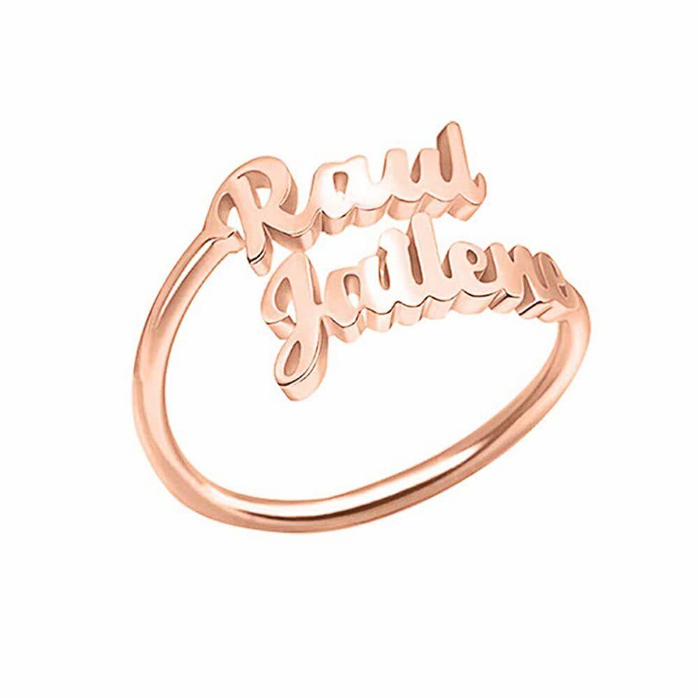 Sterling Silver with Rose Gold Plated Personalized Double Name Classic Open Ring-1