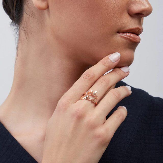 Sterling Silber mit Rose Gold plattiert Personalisierte Doppelnamen Classic Open Ring-2