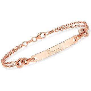Sterling Silver with Rose Gold Plated Personalized Engraving Bar Identification Bracelet-49