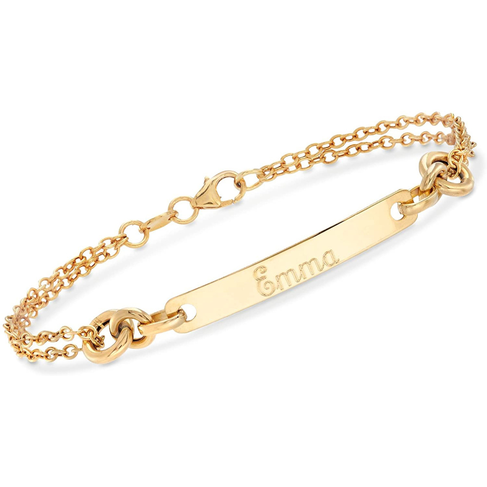 Sterling Silber mit Gelbgold plattiertem Identifikationsbarren-Armband mit personalisierter Gravur-1