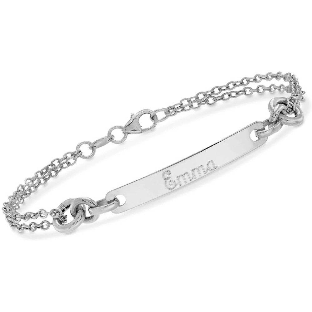 Sterling Silber mit Gelbgold plattiertem Identifikationsbarren-Armband mit personalisierter Gravur-2
