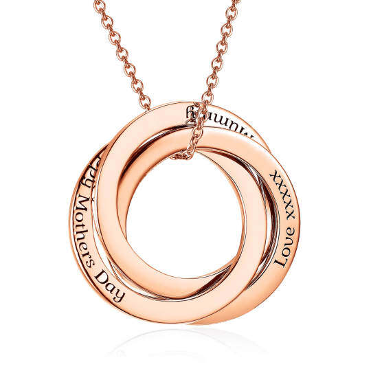 Sterling Silver with Rose Gold Plated Personalized Engraving Circle Pendant Necklace