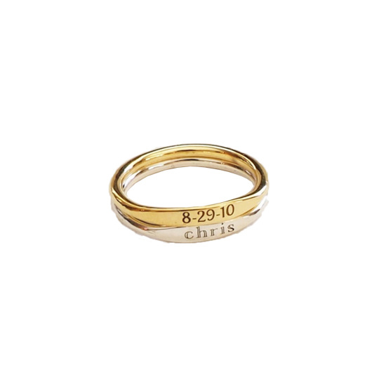 Sterling Silber mit Rose Gold plattiert Personalisierte Gravur Paar Ring