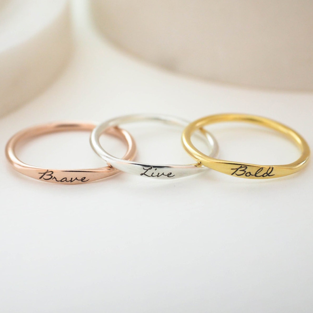 Sterling Silver with Rose Gold Plated Personalized Engraving Couple Ring-2