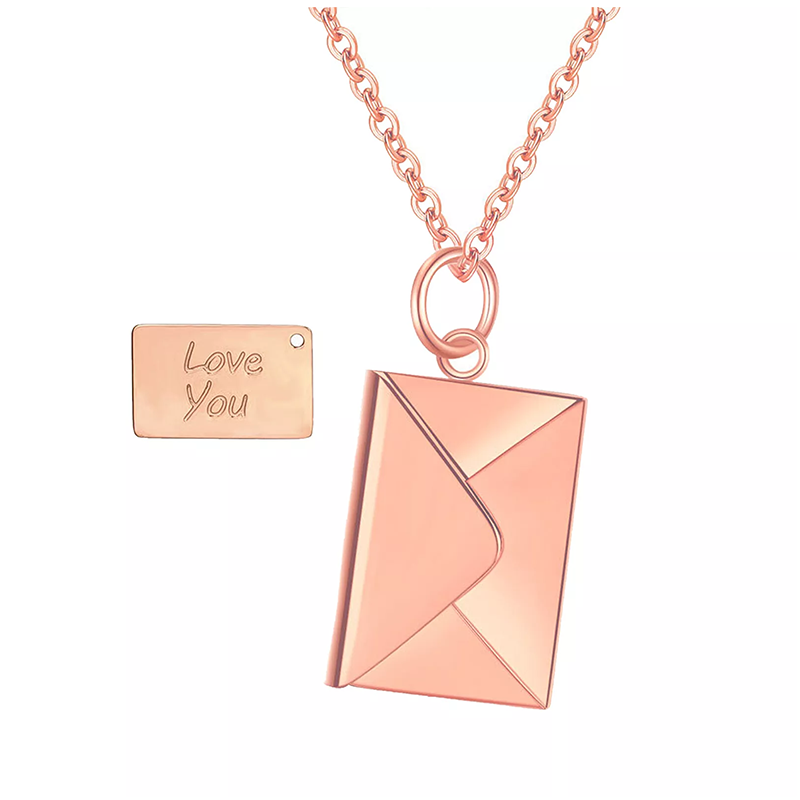 Sterling Silver with Rose Gold Plated Personalized Engraving & Envelope Pendant Necklace-1