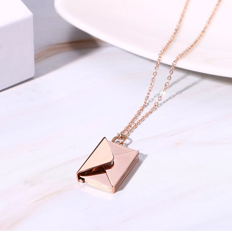 Sterling Silver with Rose Gold Plated Personalized Engraving & Envelope Pendant Necklace-2