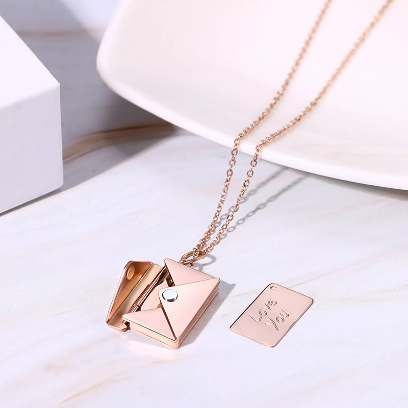 Sterling Silver with Rose Gold Plated Personalized Engraving & Envelope Pendant Necklace-3