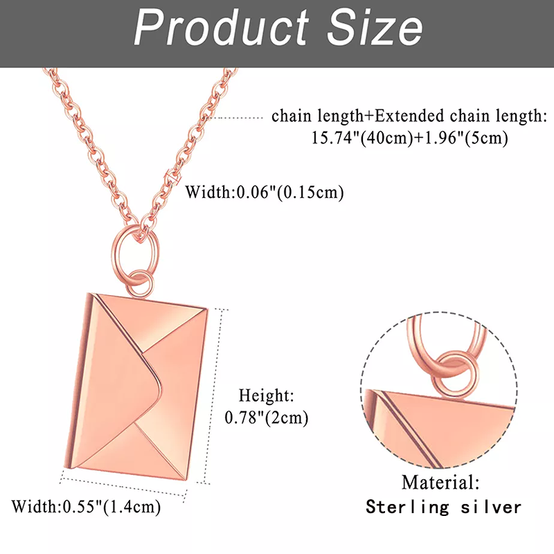 Sterling Silver with Rose Gold Plated Personalized Engraving & Envelope Pendant Necklace-5