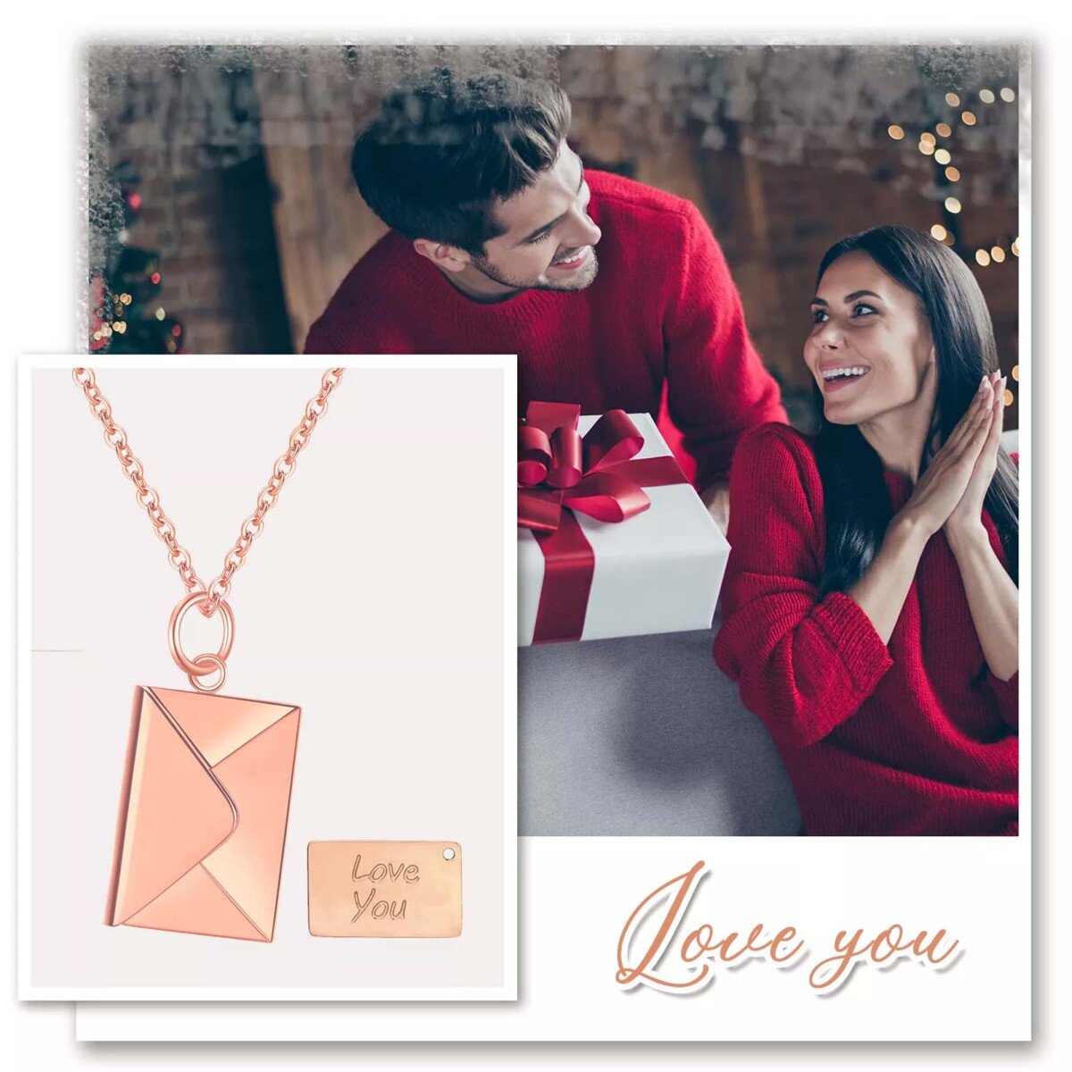 Sterling Silver with Rose Gold Plated Personalized Engraving & Envelope Pendant Necklace-6