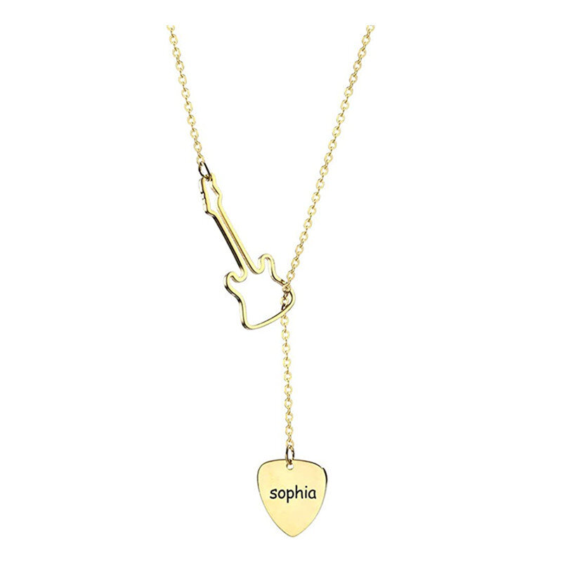 Collar en Y ajustable con forma de corazón de guitarra con grabado personalizado chapado en oro rosa de plata de ley-1