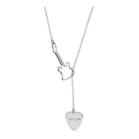 Sterling Silver with Rose Gold Plated Personalized Engraving & Guitar & Heart Adjustable Y Necklace