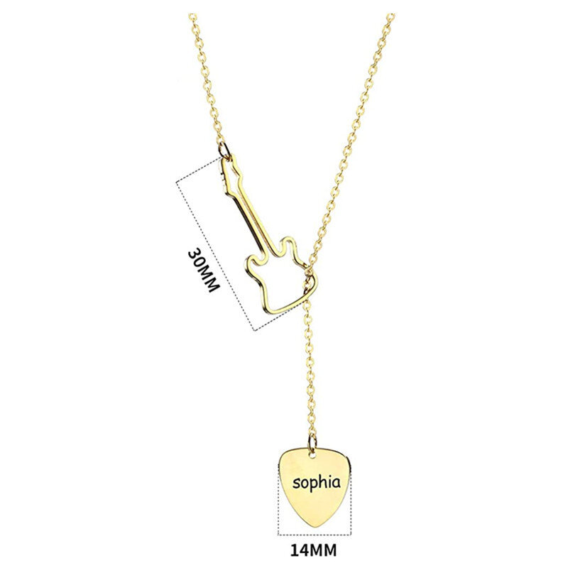 Sterling Zilver met Rose Goud Geplateerd Gepersonaliseerde Gravure & Gitaar & Hart Verstelbare Y Ketting-3