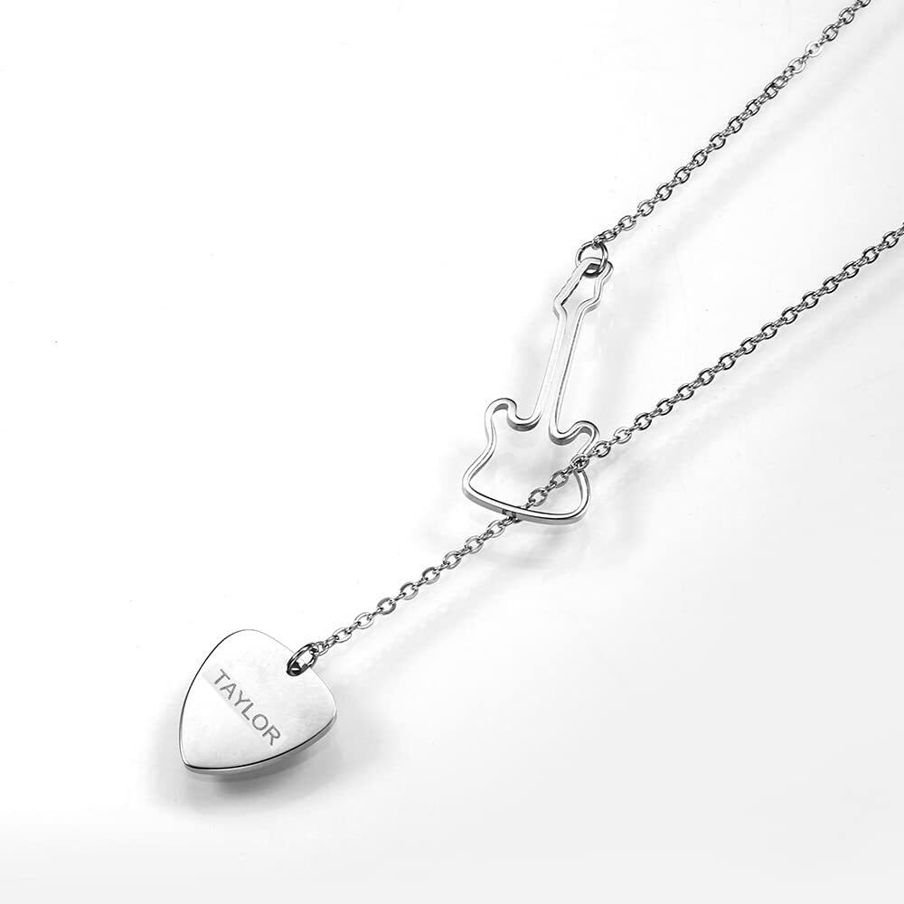 Sterling Zilver met Rose Goud Geplateerd Gepersonaliseerde Gravure & Gitaar & Hart Verstelbare Y Ketting-5