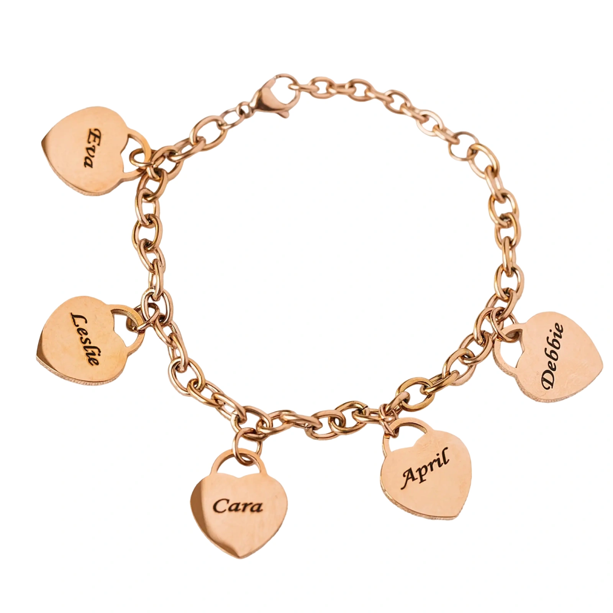 Sterling Silver with Rose Gold Plated Personalized Engraving & Heart Charm Bracelet-1