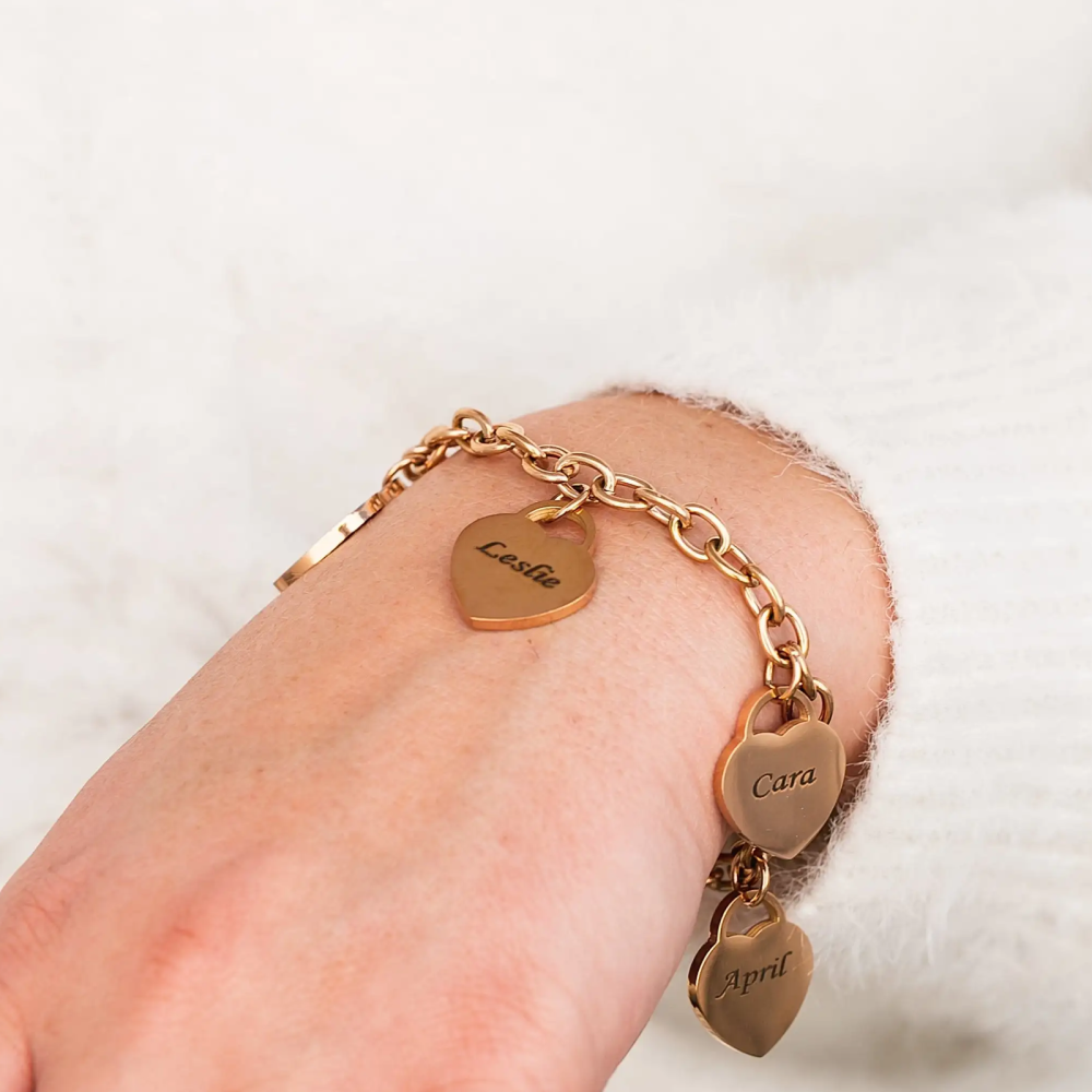 Armband mit Herzanhänger aus Sterlingsilber mit rosévergoldeter persönlicher Gravur-2