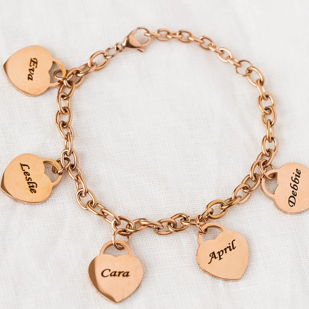 Armband mit Herzanhänger aus Sterlingsilber mit rosévergoldeter persönlicher Gravur-3