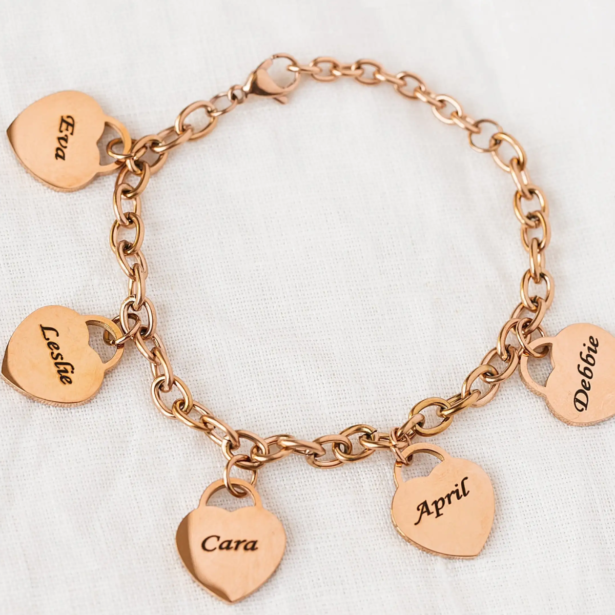 Sterling Silver with Rose Gold Plated Personalized Engraving & Heart Charm Bracelet-3