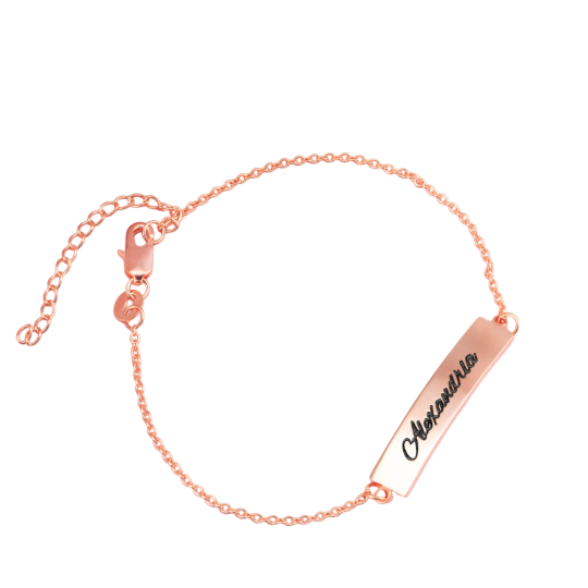 Bracelet d'identification en argent sterling et plaqué or rose avec gravure personnalisée