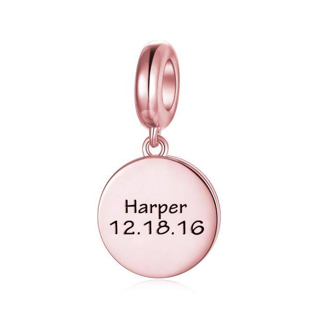 Sterling Silver with Rose Gold Plated Personalized Engraving Round Disc Dangle Charm-1