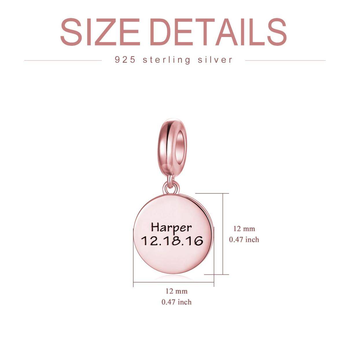 Sterling Silver with Rose Gold Plated Personalized Engraving Round Disc Dangle Charm-5