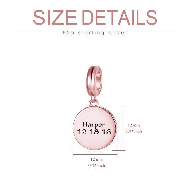 Sterling Zilver met Roségoud Vergulde Gepersonaliseerde Gravure Ronde Schijf Hanger Charm-5