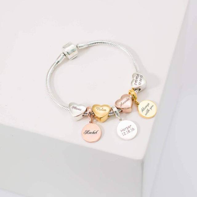 Dije colgante de disco redondo con nombre grabado personalizado en plata esterlina para pulsera-4