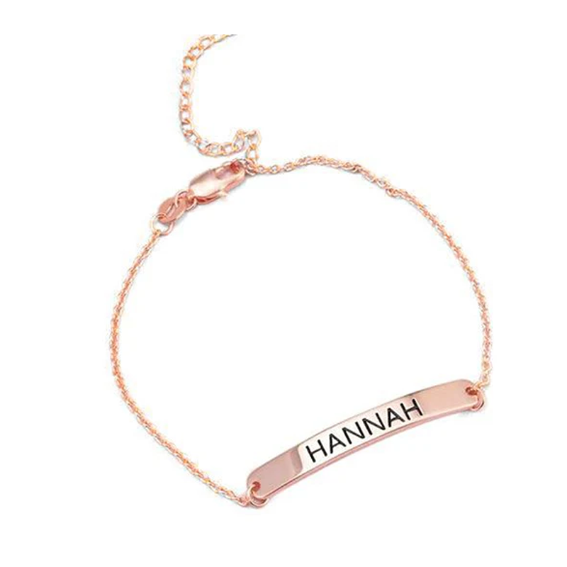 Sterling Silver with Rose Gold Plated Personalized Engraving Single Layer Anklet for Women-1