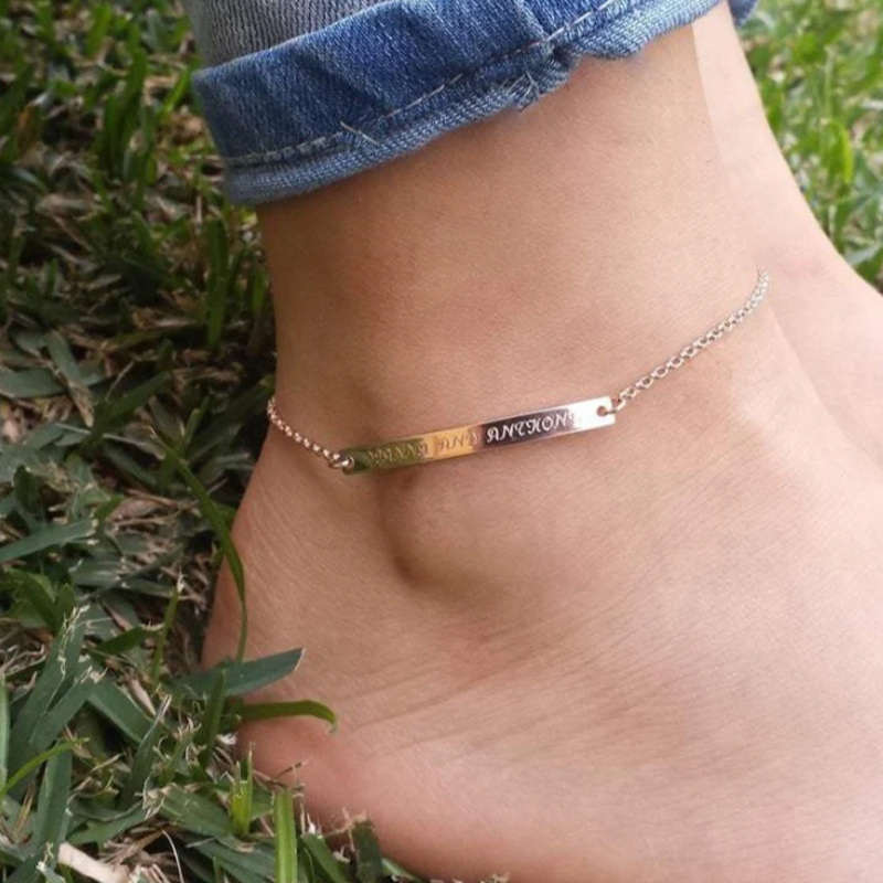 Sterling Silver with Rose Gold Plated Personalized Engraving Single Layer Anklet for Women-2