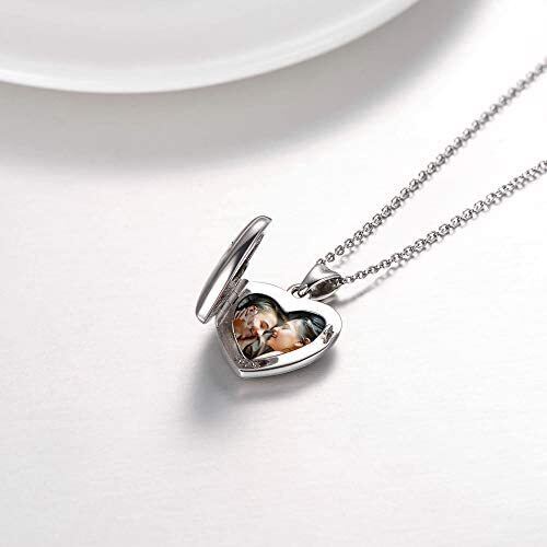 Sterling Silver with Rose Gold Plated Personalized Photo & Heart Personalized Photo Locket Necklace with Engraved Word-2