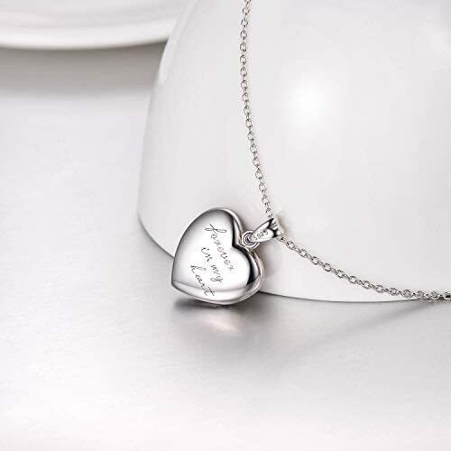 Sterling Silver With Yellow Gold Plated Heart Personalized Photo Necklace With Engraved Word For Women-3