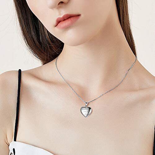 Sterling Silver With Yellow Gold Plated Heart Personalized Photo Necklace With Engraved Word For Women-4