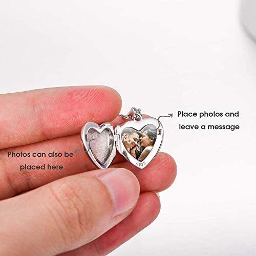 Sterling Silver with Rose Gold Plated Personalized Photo & Heart Personalized Photo Locket Necklace with Engraved Word-5