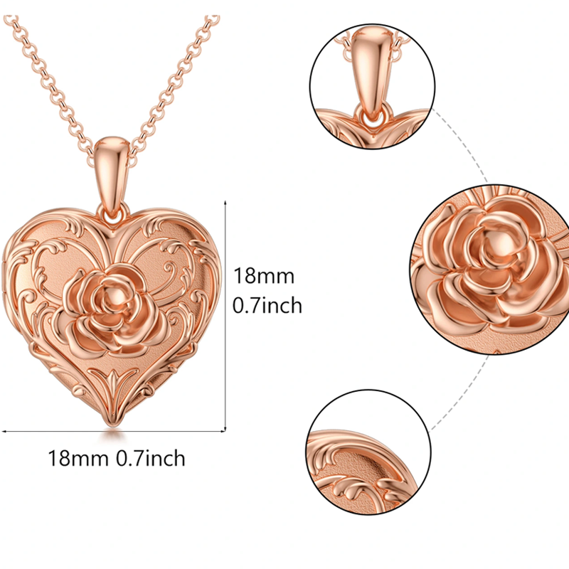 Sterling Silver with Rose Gold Plated Rose Personalized Photo Locket Necklace for Women-6