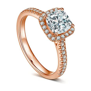 Sterling Silver with Rose Gold Plated Princess-square Shaped Moissanite Square Engagement Ring-15