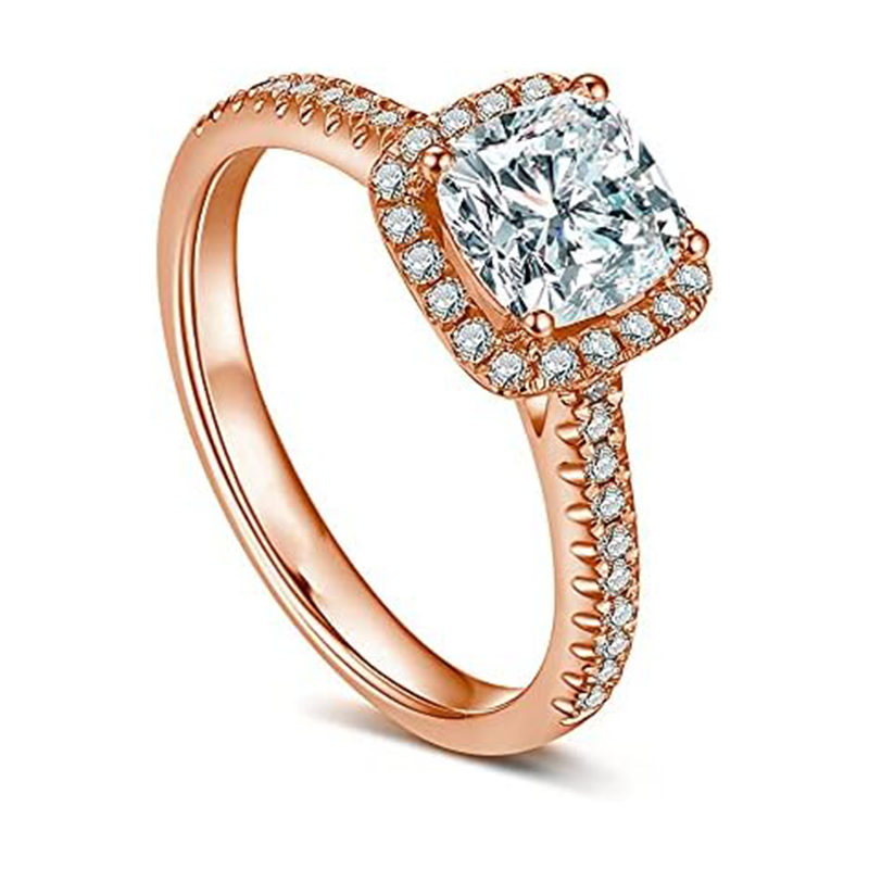 Sterling Silver with Rose Gold Plated Princess-square Shaped Moissanite Square Engagement Ring-10