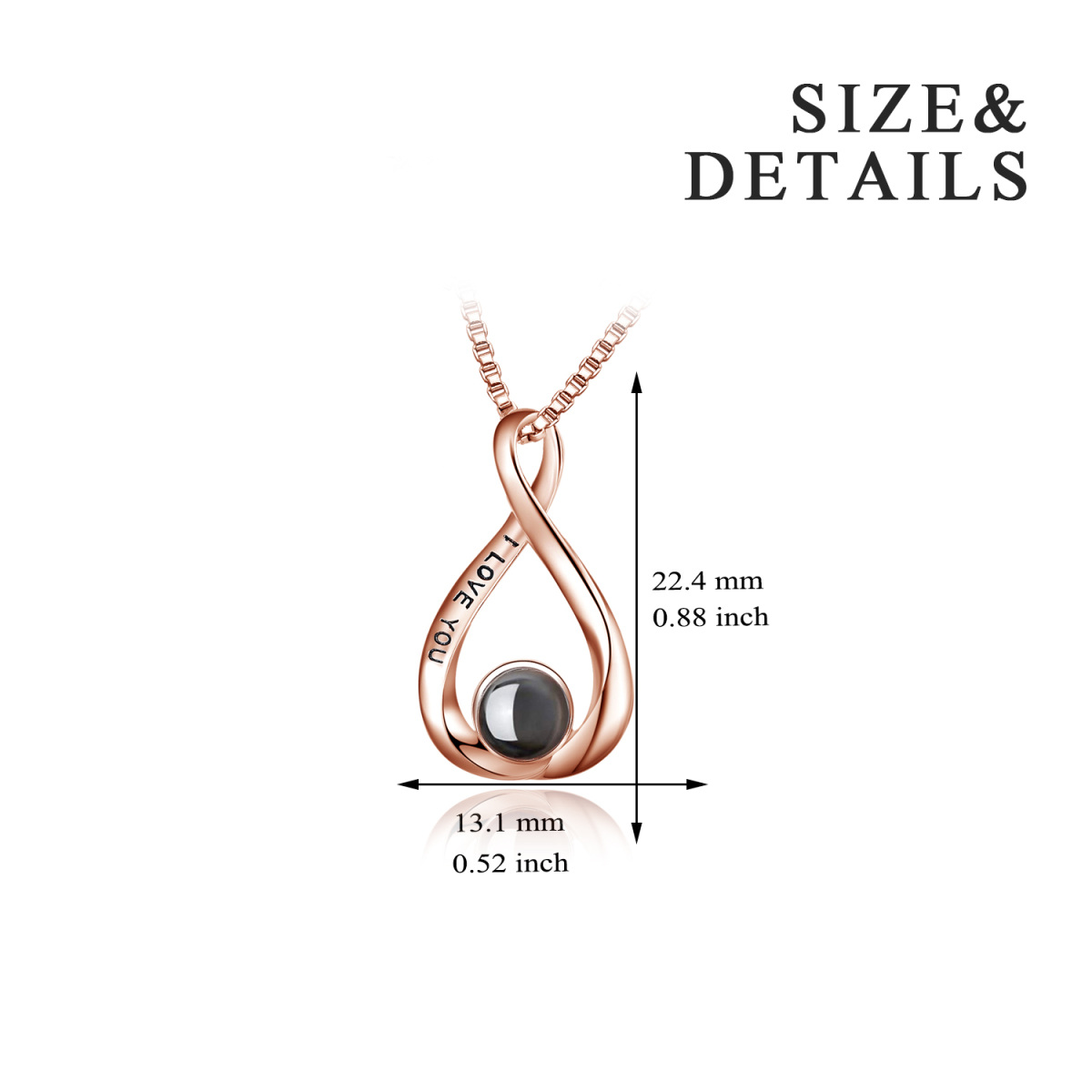 Sterling Silver Two-Tone Projection Stone Infinite Symbol Pendant Necklace With Engraved Word For Women-6