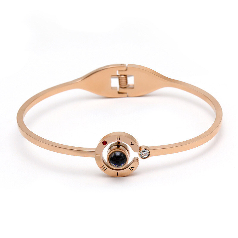 Sterling Silver with Rose Gold Plated Projection Stone Pendant Bangle-26