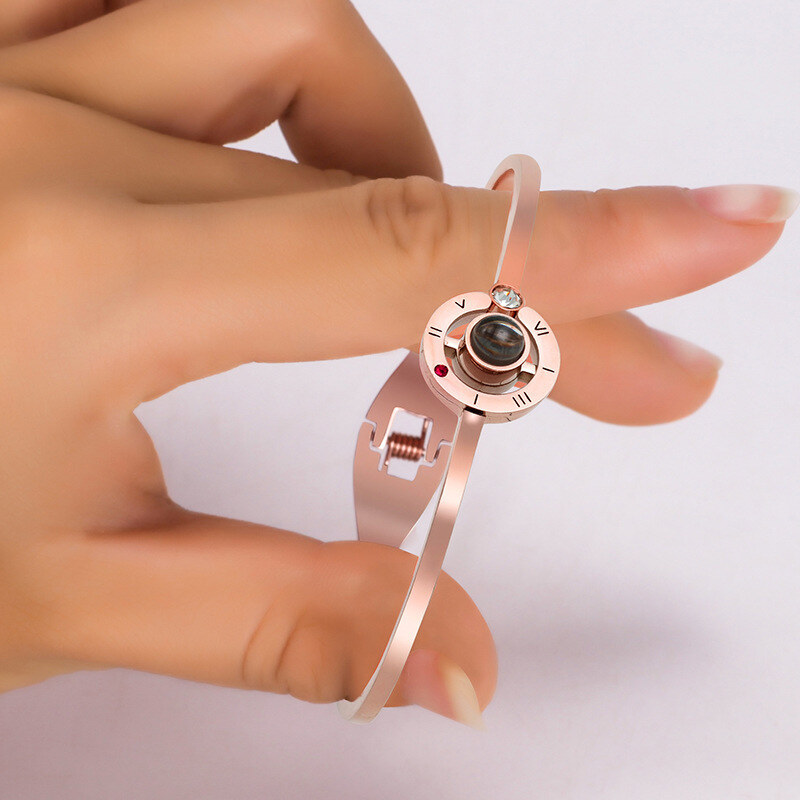 Srebrna bransoletka z kamieniem projekcyjnym pozłacana różowym złotem-2