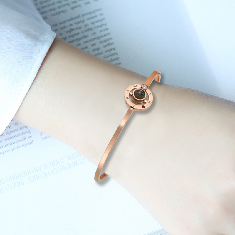 Sterling Silber mit Rose vergoldet Projektion Stein Anhänger Armreif-3