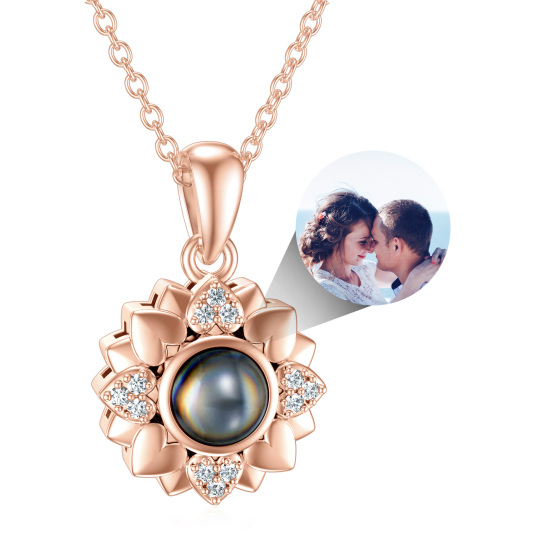 Collana in argento sterling con pendente girasole con proiezione personalizzata placcata in oro rosa per la migliore amica delle donne