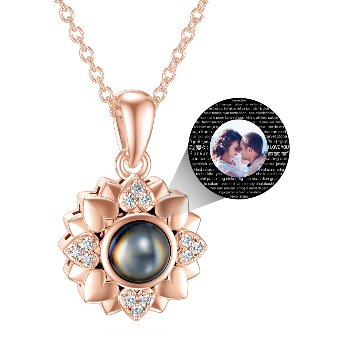 Sterling Silver With Rose Gold Plated Personalized Projection Sunflower Pendant Necklace For Women Best Friend-1