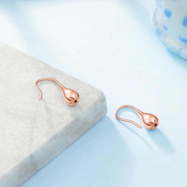 Sterling Silver With Rose Gold Plated Pull Through Drop Shape Drop Earrings-3