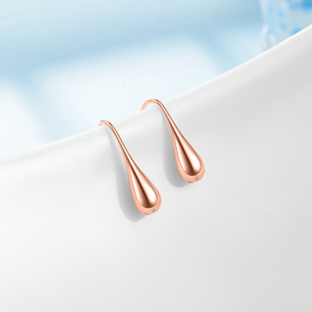 Sterling Silver With Rose Gold Plated Pull Through Drop Shape Drop Earrings-4