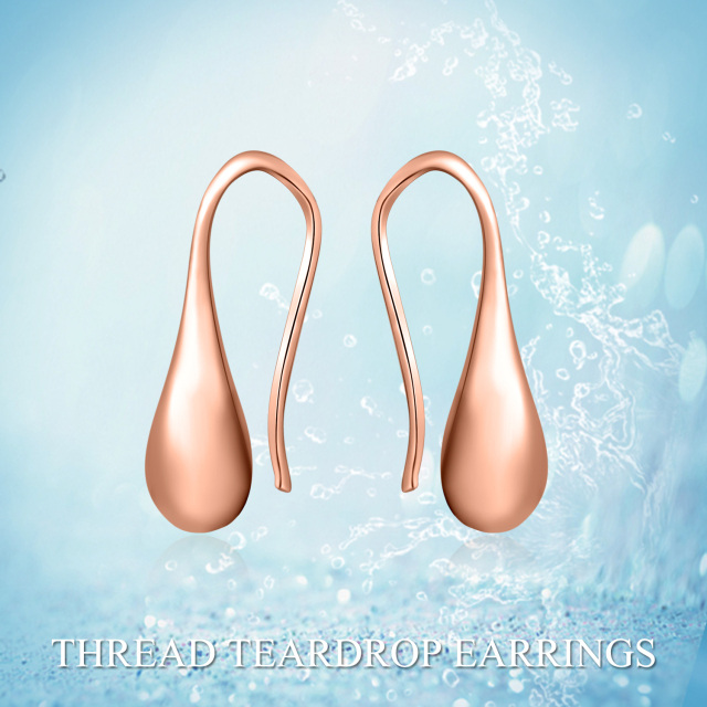 Sterling Silver With Rose Gold Plated Pull Through Drop Shape Drop Earrings-6