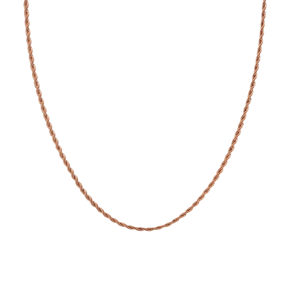Collar de cadena de cuerda de oro rosa de 14 quilates para hombre de 3 mm-1