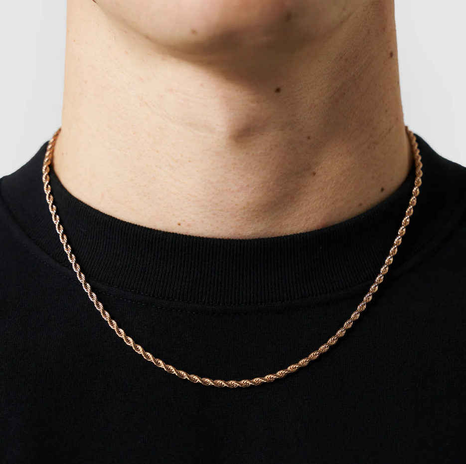 Collar de cadena de cuerda de oro rosa de 14 quilates para hombre de 3 mm-2