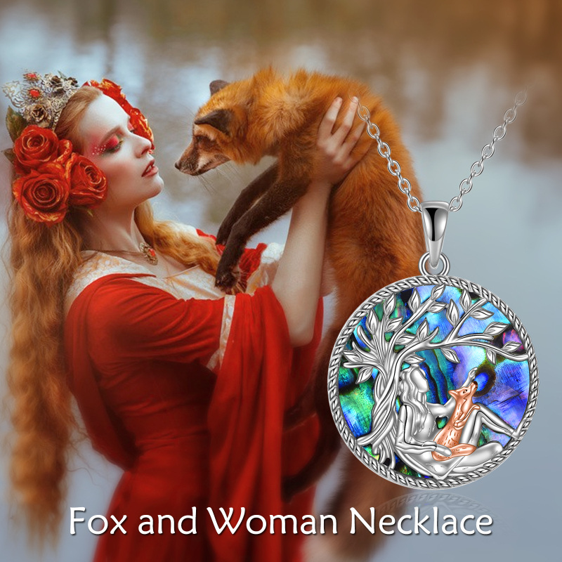 Collar con colgante de árbol de la vida de zorro y mariscos de abulón redondo chapado en oro rosa de plata de ley-6