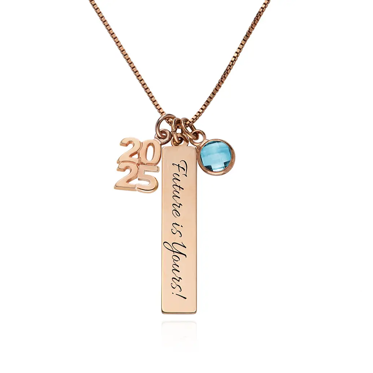 Collar de graduación para padres e hijos en plata de ley con grabado de piedra de nacimiento de corte redondo chapado en oro rosa.-1