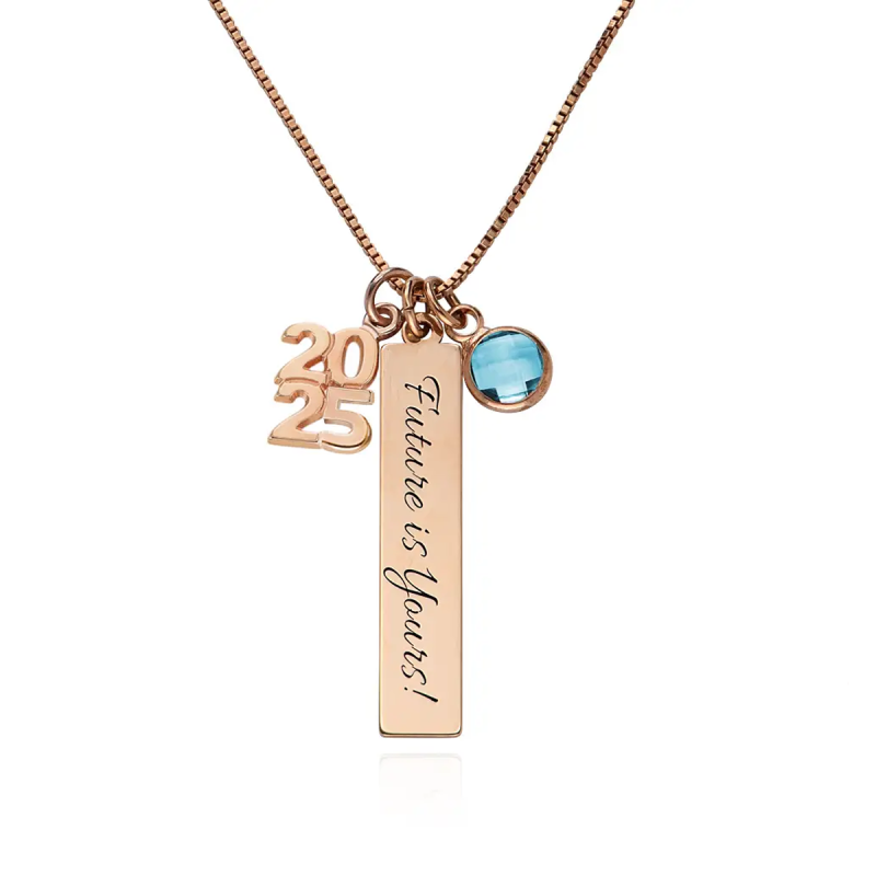 Sterling Silver with Rose Gold Plated Round Cut Birthstone Engraving & Parents & Children Graduation Necklace-17