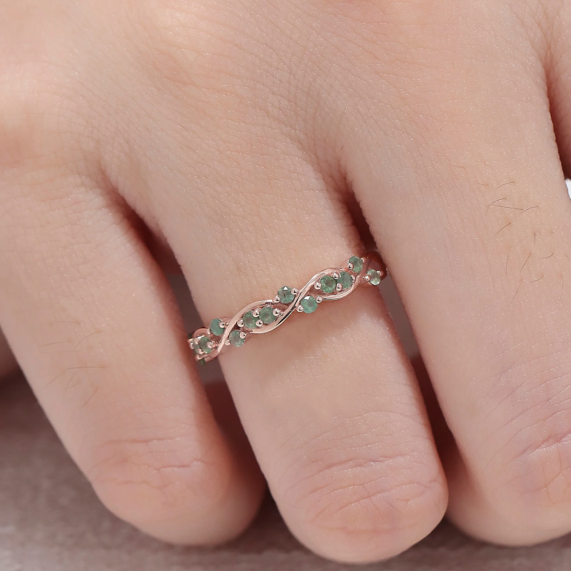 Sterling Silver with Rose Gold Plated Round Cut Moss Agate Ring-2